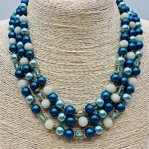 Elegant Vintage Made in Japan Blue and Cream Beaded Necklace